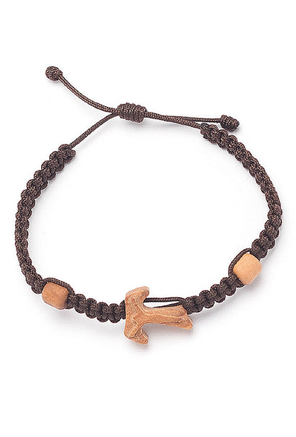 Bracciale in corda con Tau in legno d'olivo