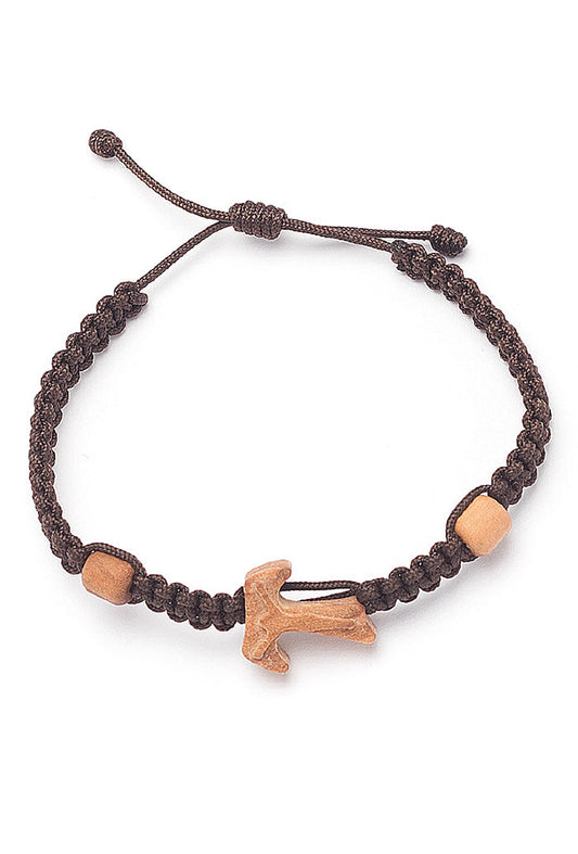 Bracciale in corda con Tau in legno d'olivo