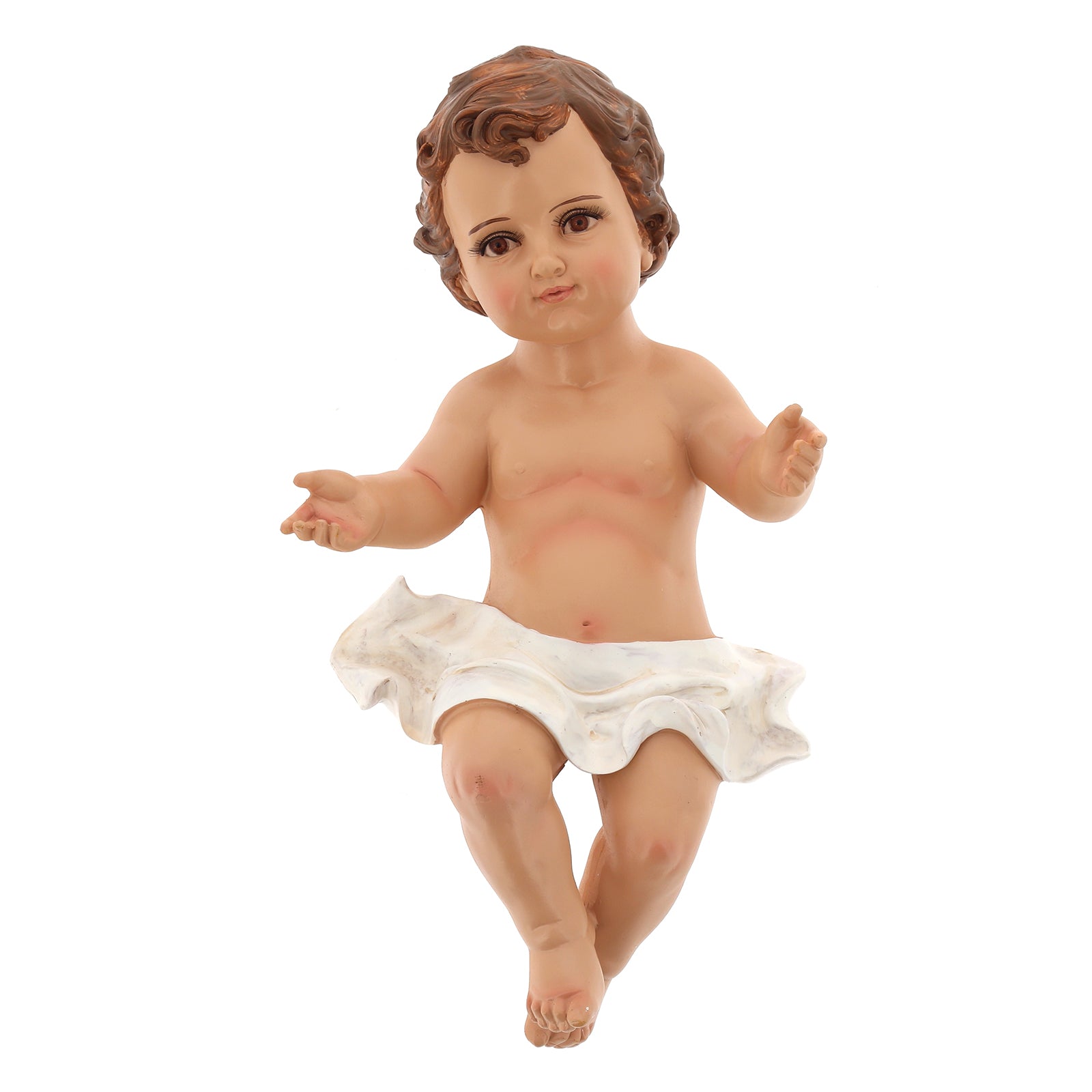 Statua Gesù Bambino in resina, con occhi in vetro. Altezza 34 cm