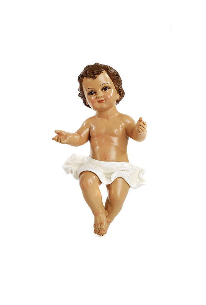 Statua Gesù Bambino in resina, con occhi in vetro. Altezza 34 cm