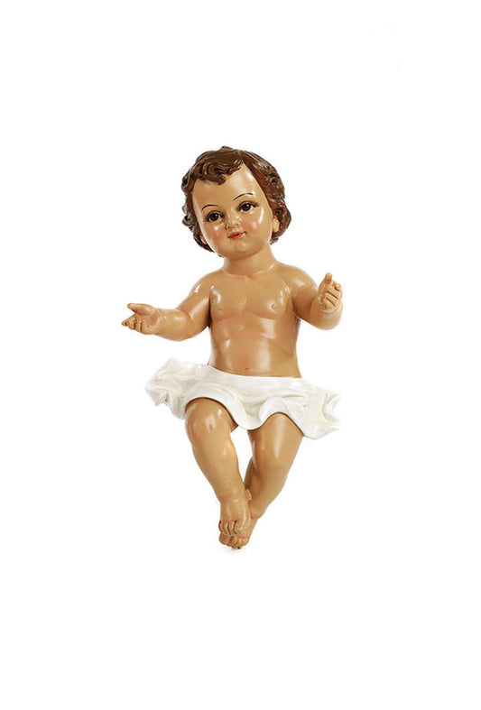 Statua Gesù Bambino in resina, con occhi in vetro. Altezza 34 cm