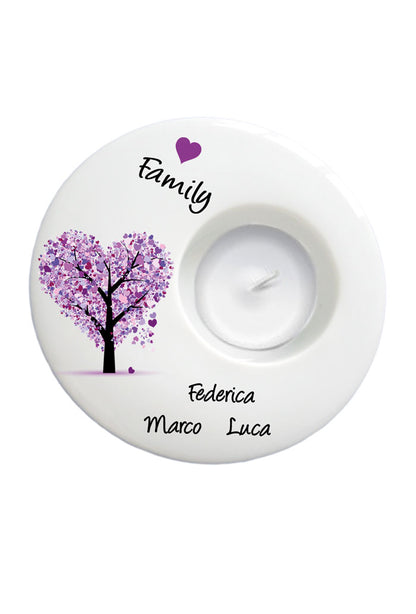 Portacandela tondo in porcellana bianca da personalizzare. Diametro 9 cm