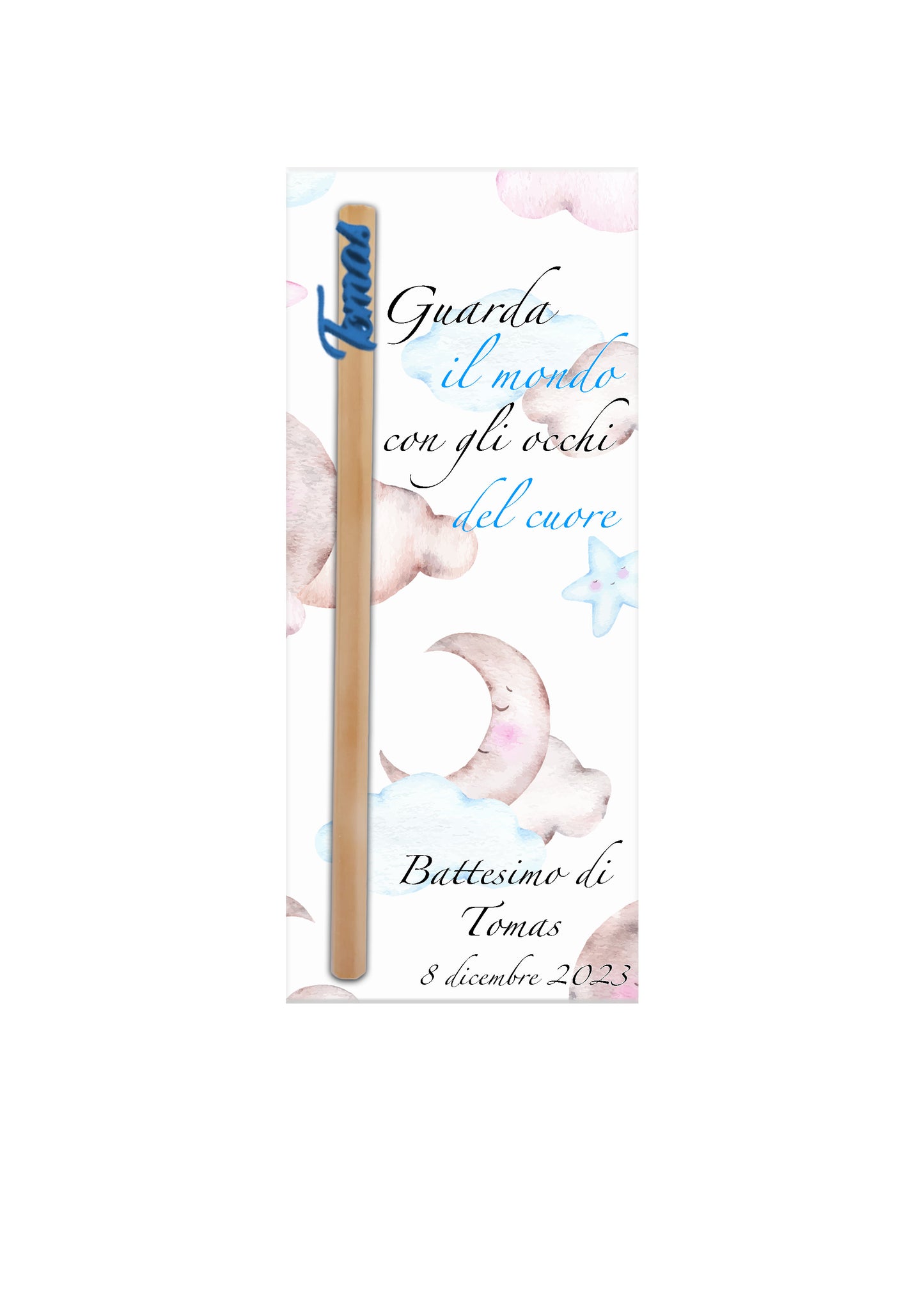Matita con nome in legno da personalizzare, cartoncino abbinato
