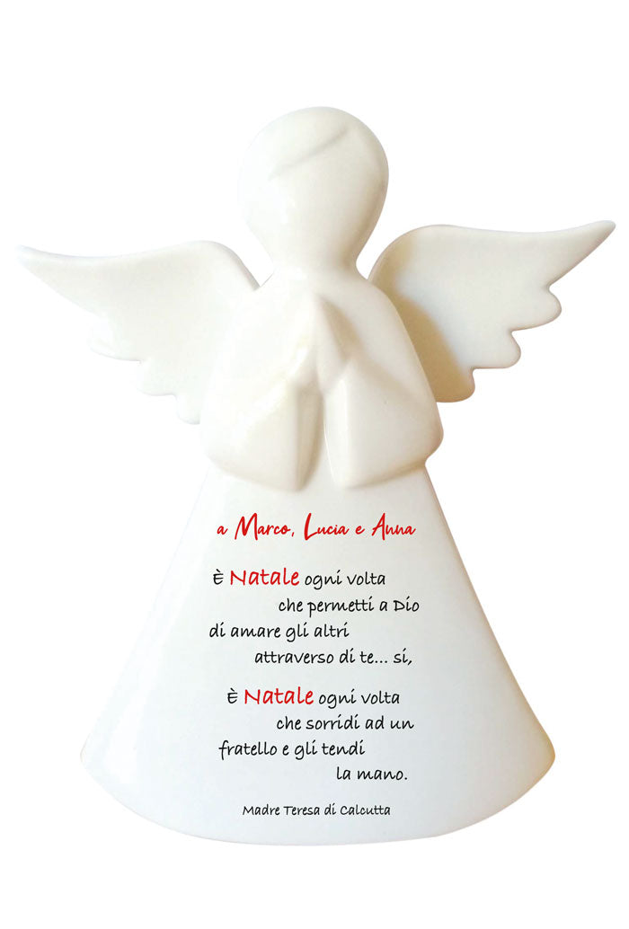 Angelo in porcellana bianca da personalizzare. Altezza 16 cm