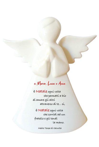 Angelo in porcellana bianca da personalizzare. Altezza 16 cm