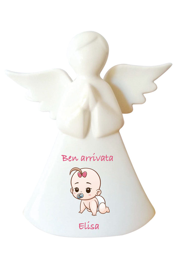 Angelo in porcellana bianca da personalizzare. Altezza 16 cm