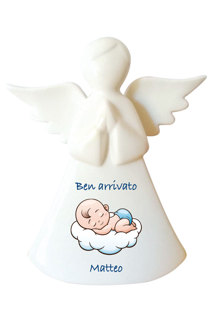 Angelo in porcellana bianca da personalizzare. Altezza 16 cm