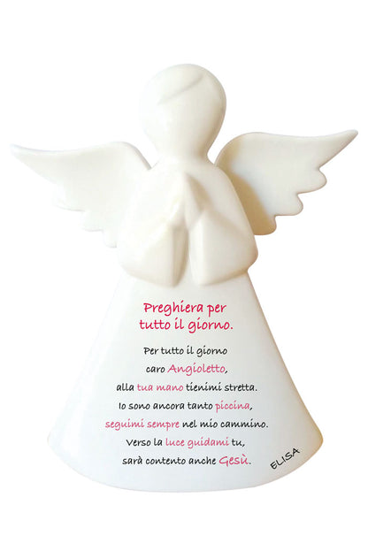 Angelo in porcellana bianca da personalizzare. Altezza 16 cm