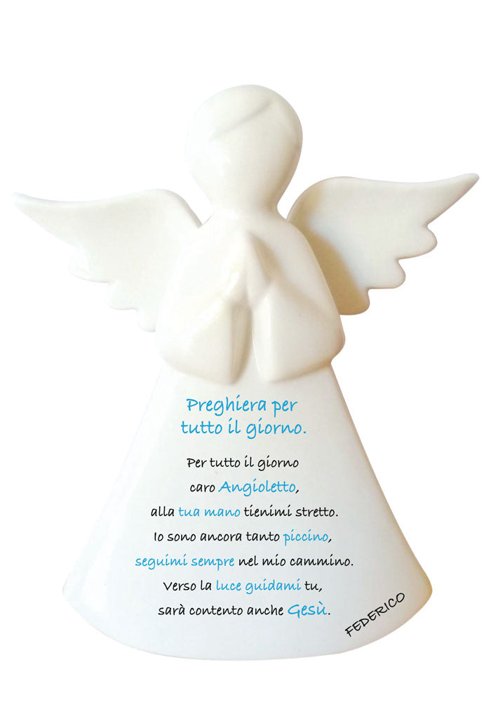 Angelo in porcellana bianca da personalizzare. Altezza 16 cm