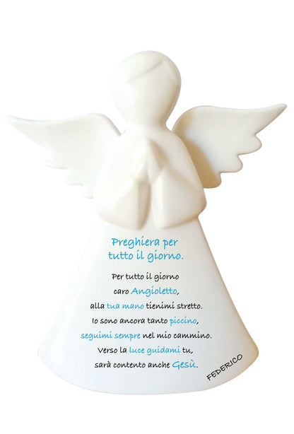 Angelo in porcellana bianca da personalizzare. Altezza 16 cm