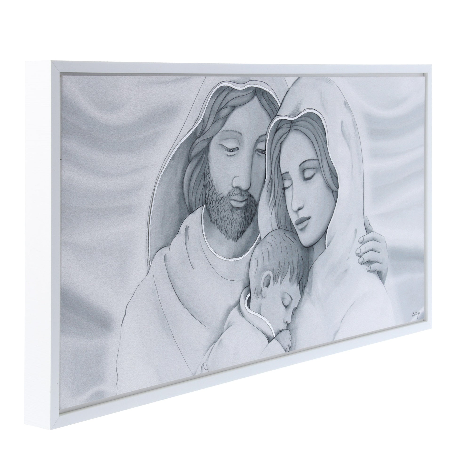 Quadro Sacra Famiglia con decorazioni argentate in rilievo. Dimensioni 80x43 cm