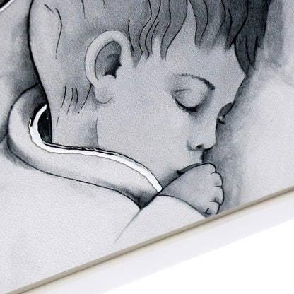 Quadro Sacra Famiglia con decorazioni argentate in rilievo. Dimensioni 80x43 cm