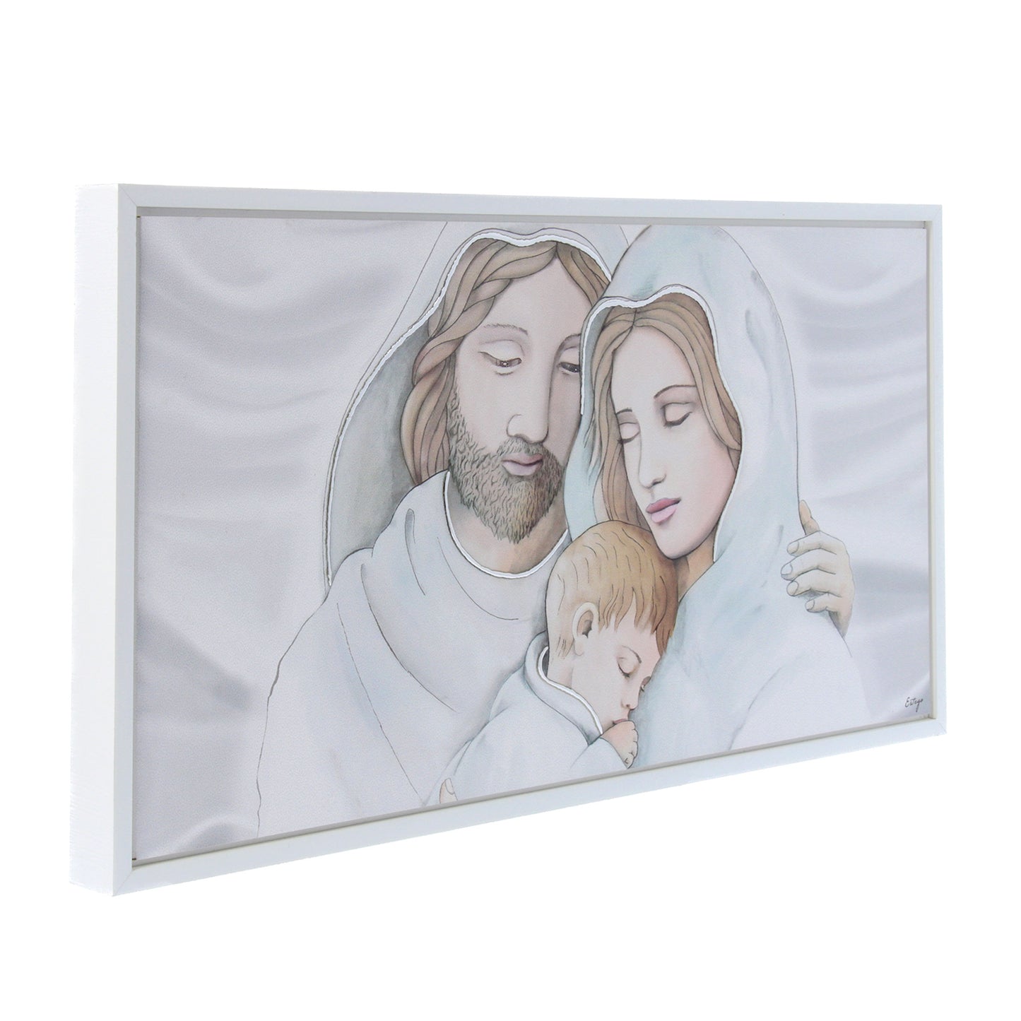 Quadro Sacra Famiglia con decorazioni argentate in rilievo. Dimensioni 115x57 cm