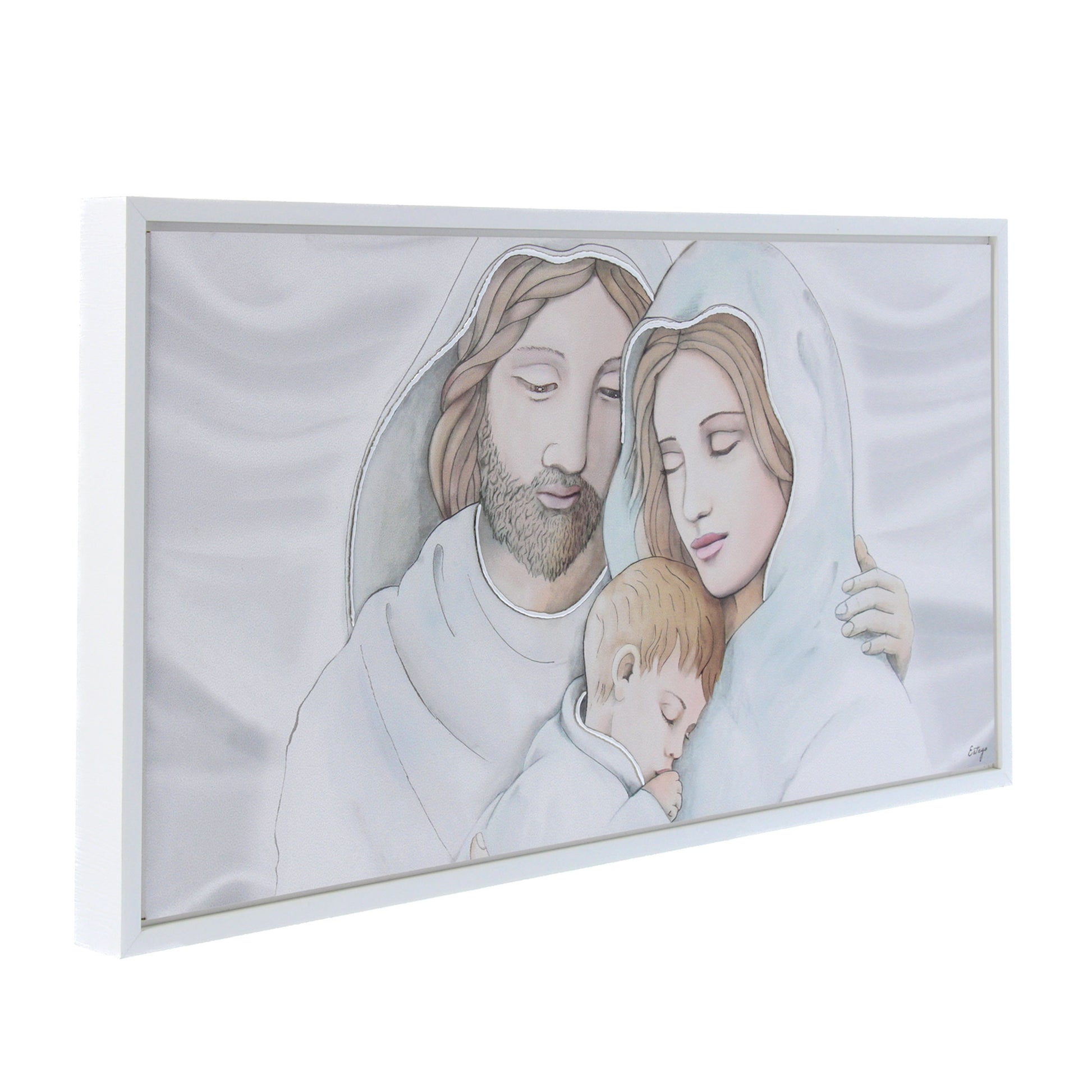 Quadro Sacra Famiglia con decorazioni argentate in rilievo. Dimensioni 115x57 cm
