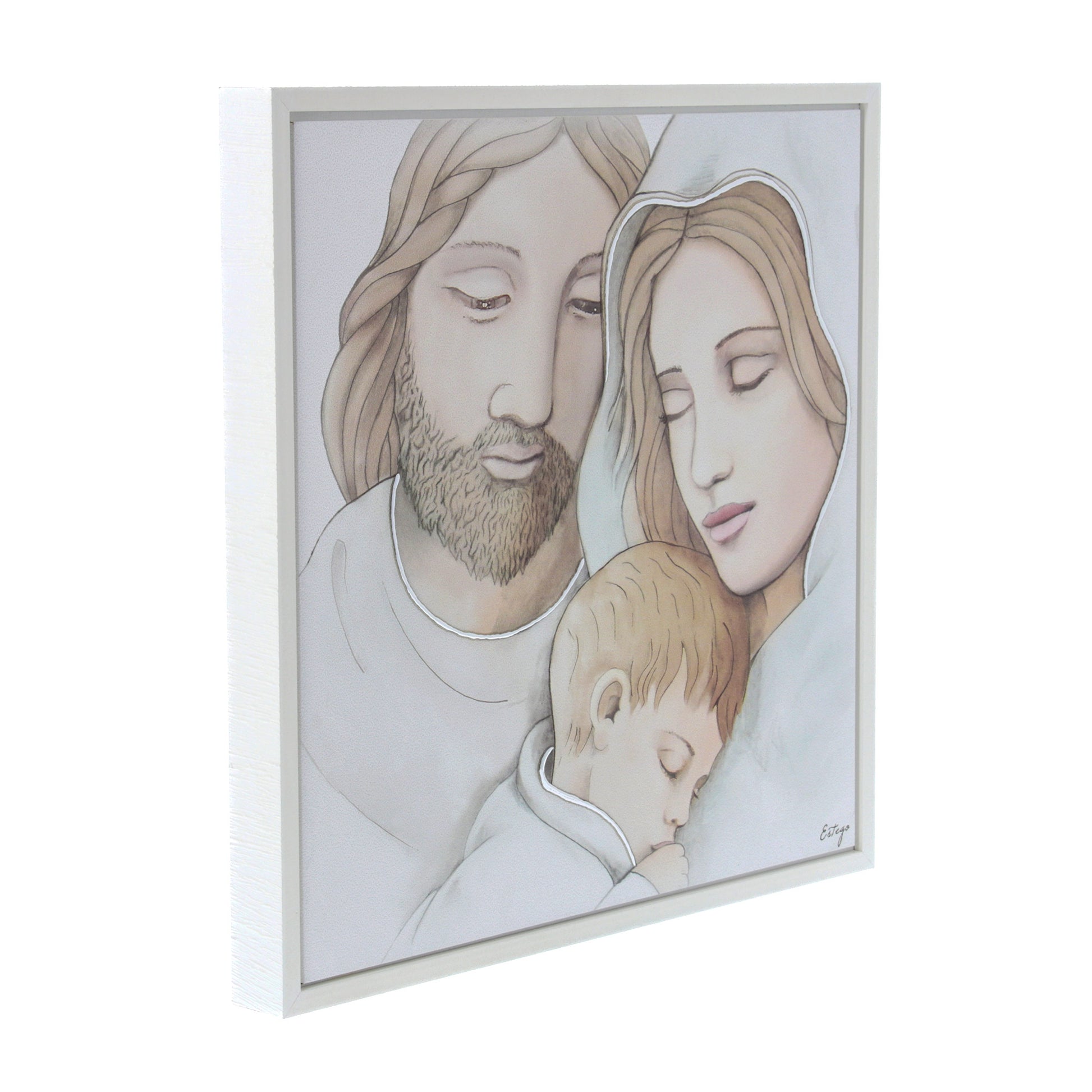 Quadro Sacra Famiglia con decorazioni argentate in rilievo. Dimensioni 40x40 cm