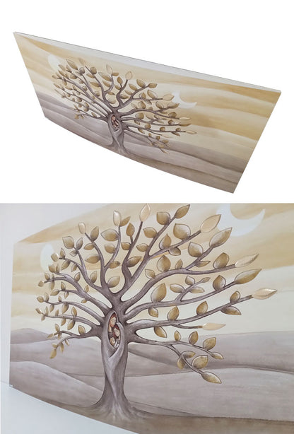Quadro Albero della Vita e Sacra Famiglia con decorazioni in rilievo dorate. Dimensioni 50x28 cm