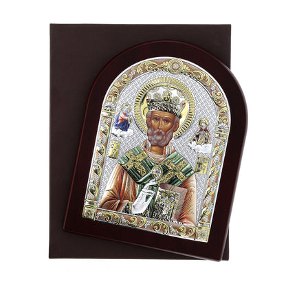 Icona San Nicola, in argento. Dimensioni 17,5x22,5 cm