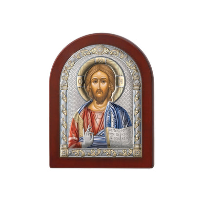 Icona Cristo Pantocratore, in argento. Dimensioni 6x8,5 cm