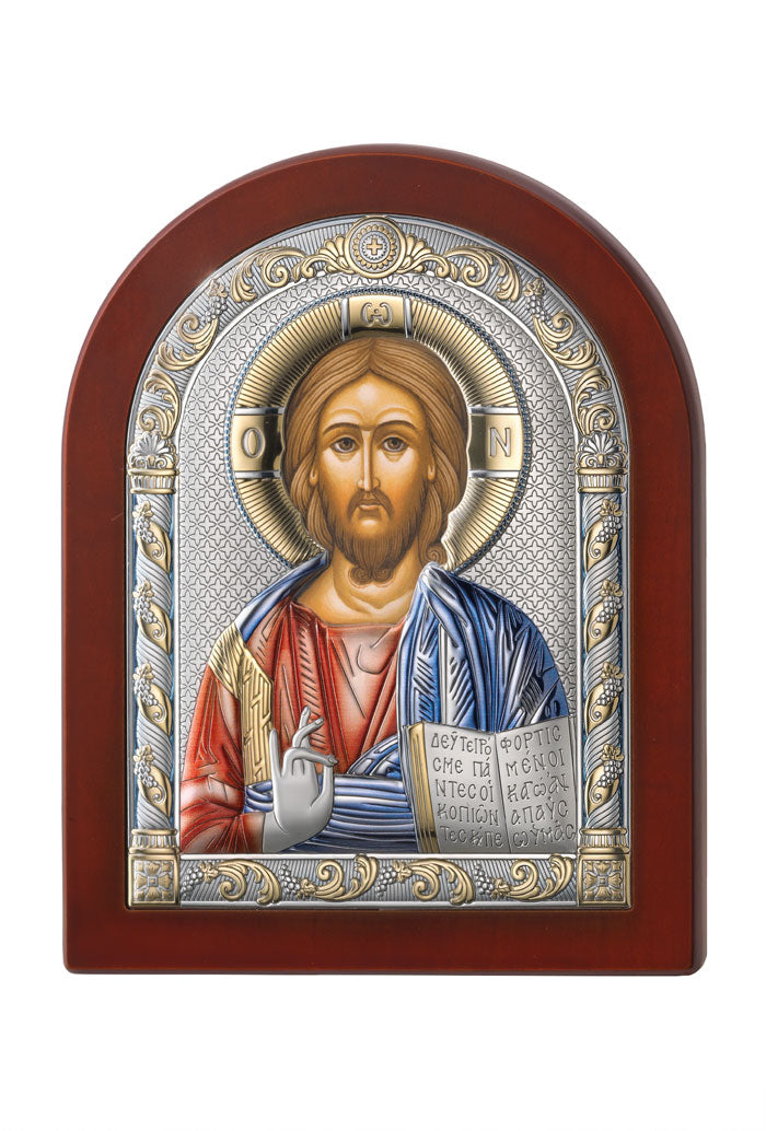 Icona Cristo Pantocratore, in argento. Dimensioni 6x8,5 cm