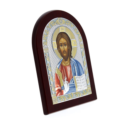 Icona Cristo Pantocratore, in argento. Dimensioni 6x8,5 cm