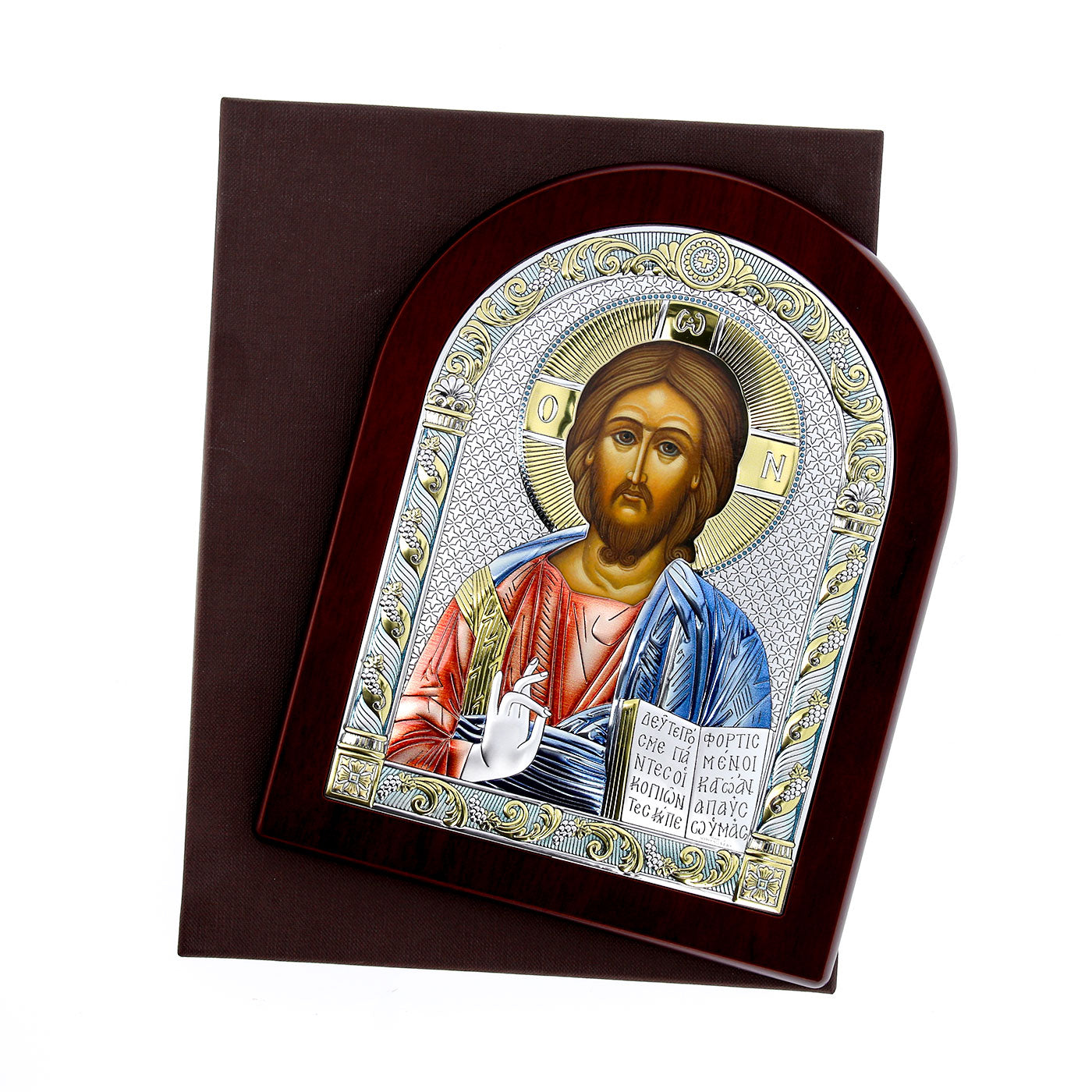 Icona Cristo Pantocratore, in argento. Dimensioni 6x8,5 cm