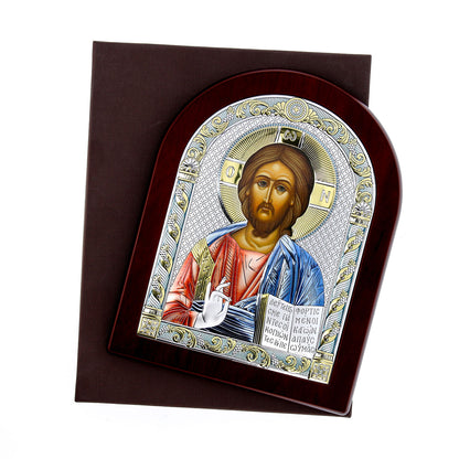 Icona Cristo Pantocratore, in argento. Dimensioni 6x8,5 cm