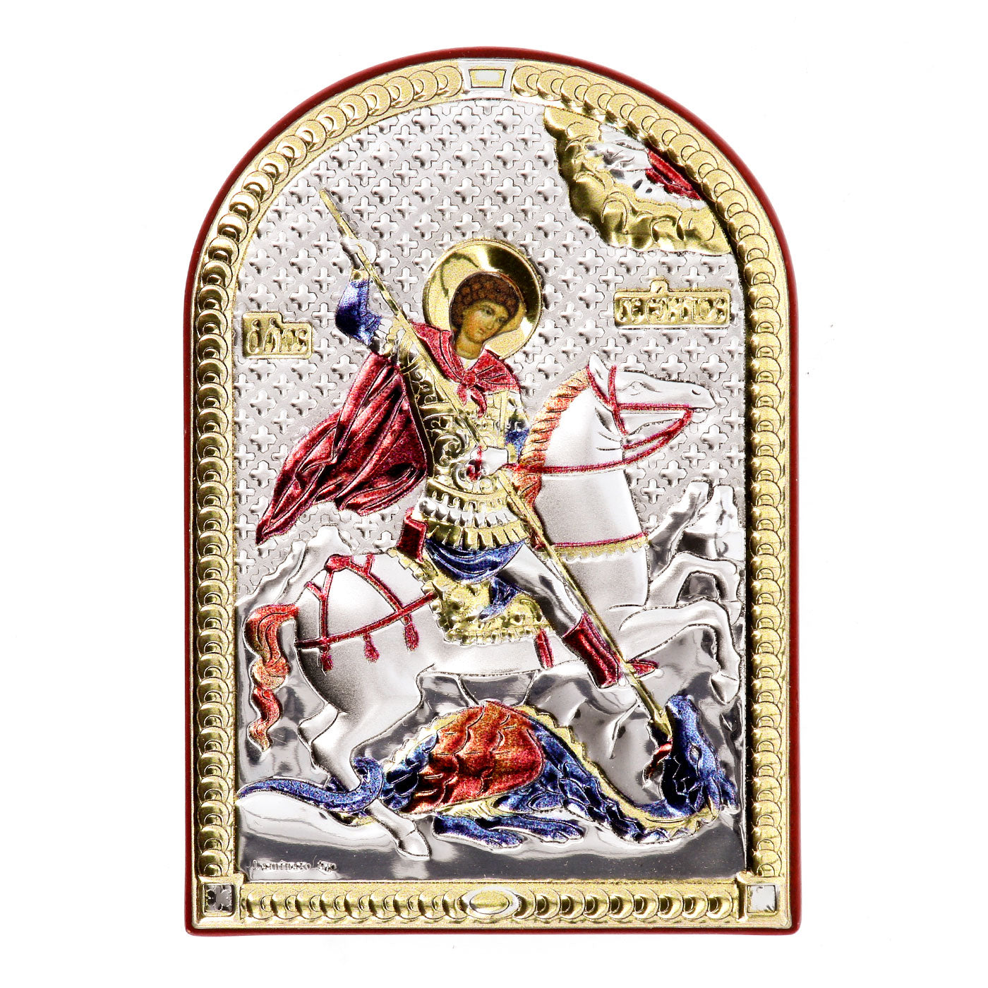 Icona San Giorgio, in argento. Dimensioni 6x8,5 cm
