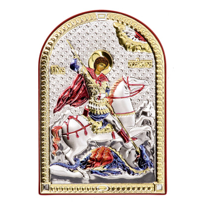 Icona San Giorgio, in argento. Dimensioni 6x8,5 cm