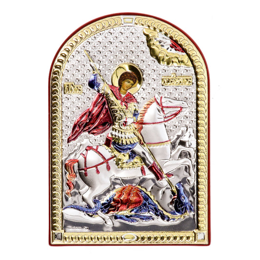 Icona San Giorgio, in argento. Dimensioni 6x8,5 cm