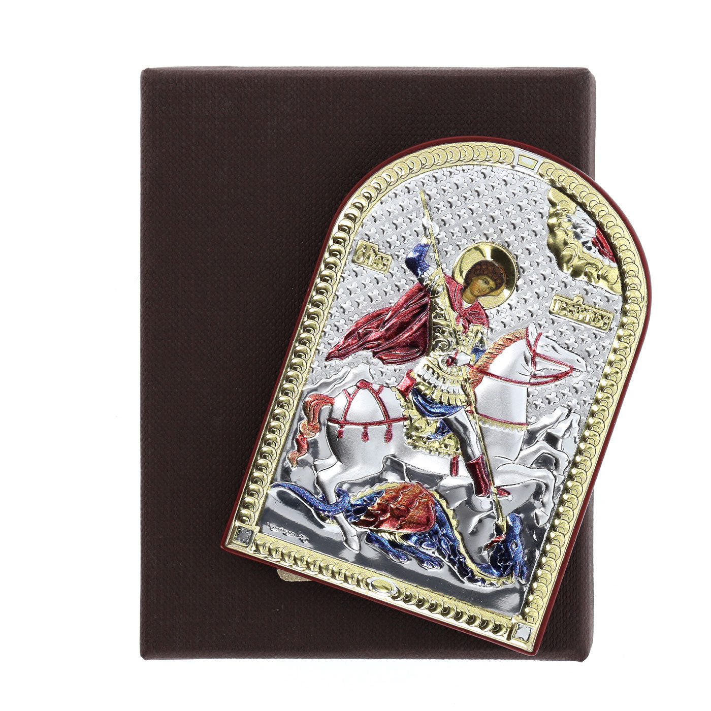 Icona San Giorgio, in argento. Dimensioni 6x8,5 cm