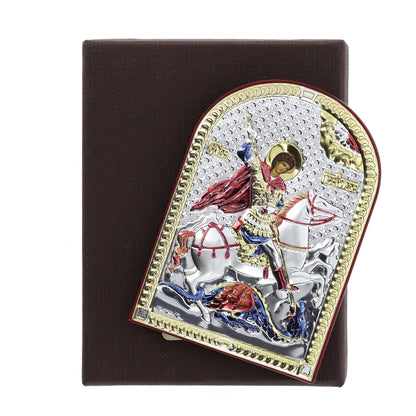 Icona San Giorgio, in argento. Dimensioni 6x8,5 cm