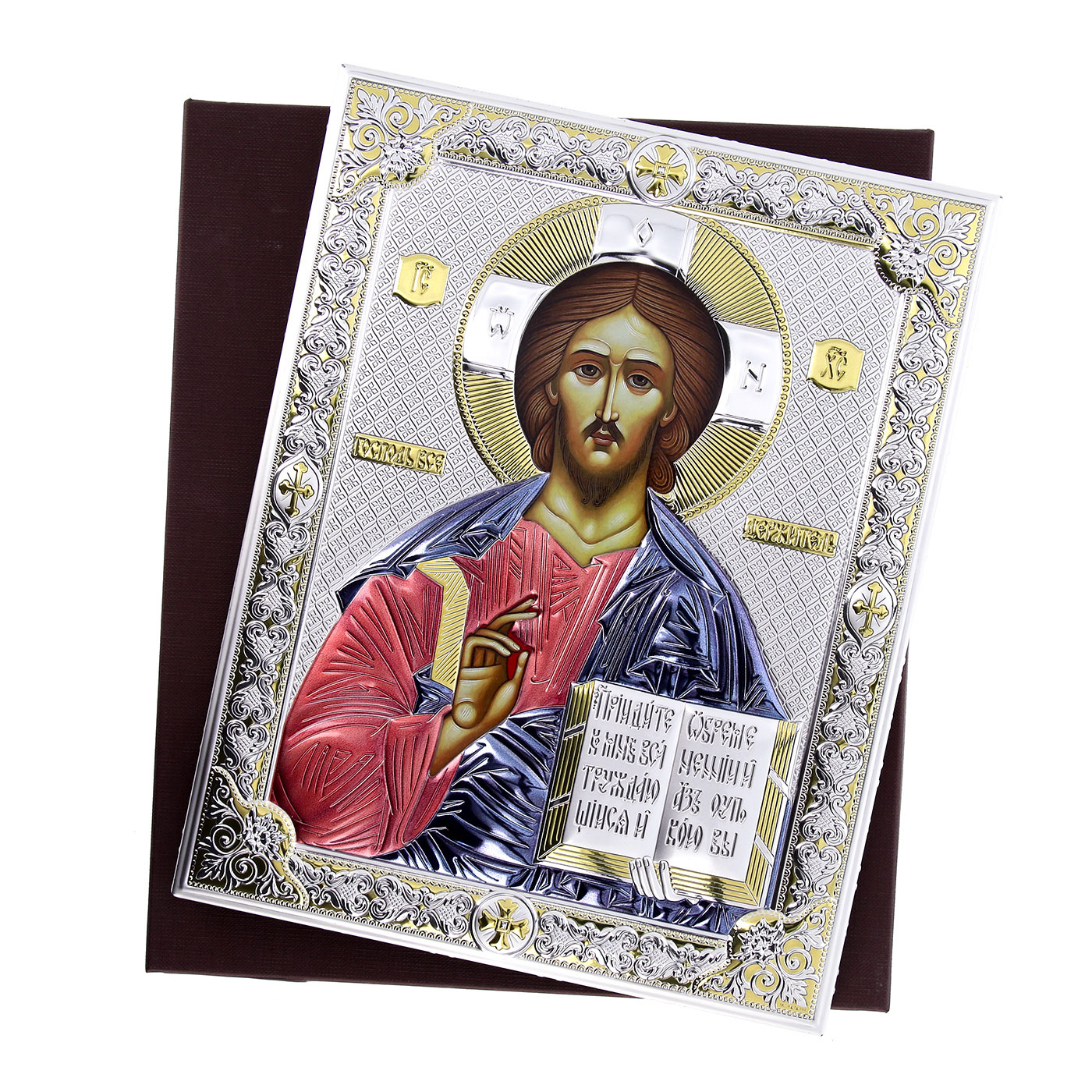 Icona Cristo Pantocratore, in argento. Dimensioni 16x20 cm