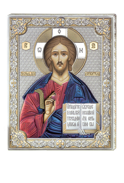 Icona Cristo Pantocratore, in argento. Dimensioni 20x26 cm