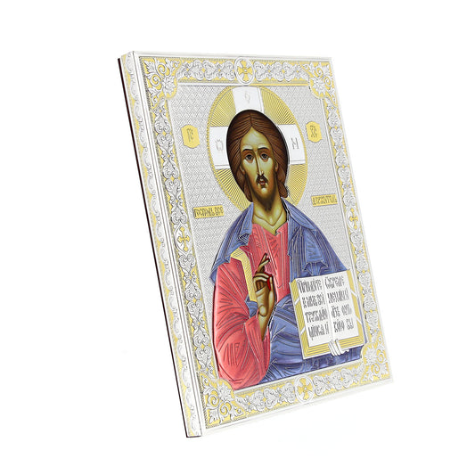 Icona Cristo Pantocratore, in argento. Dimensioni 20x26 cm