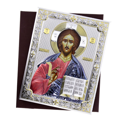 Icona Cristo Pantocratore, in argento. Dimensioni 20x26 cm