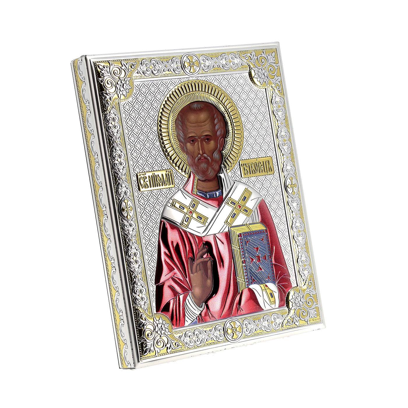 Icona San Nicola, in argento. Dimensioni 12x16 cm