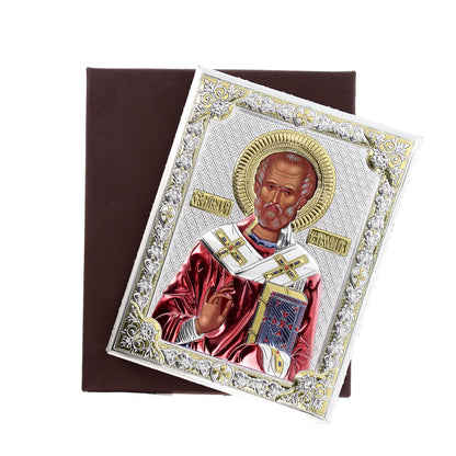 Icona San Nicola, in argento. Dimensioni 12x16 cm