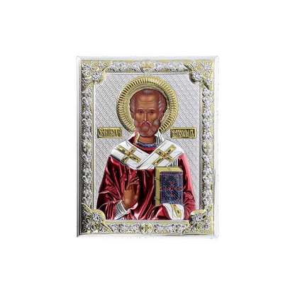 Icona San Nicola, in argento. Dimensioni 12x16 cm