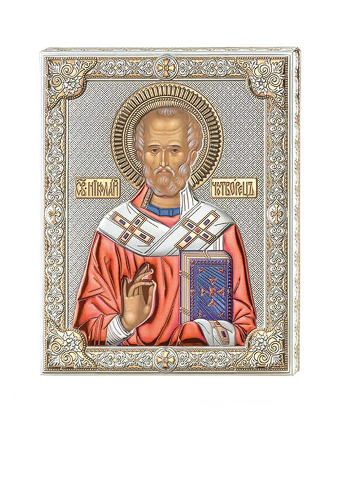 Icona San Nicola, in argento. Dimensioni 12x16 cm