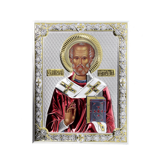 Icona San Nicola, in argento. Dimensioni 16x20 cm