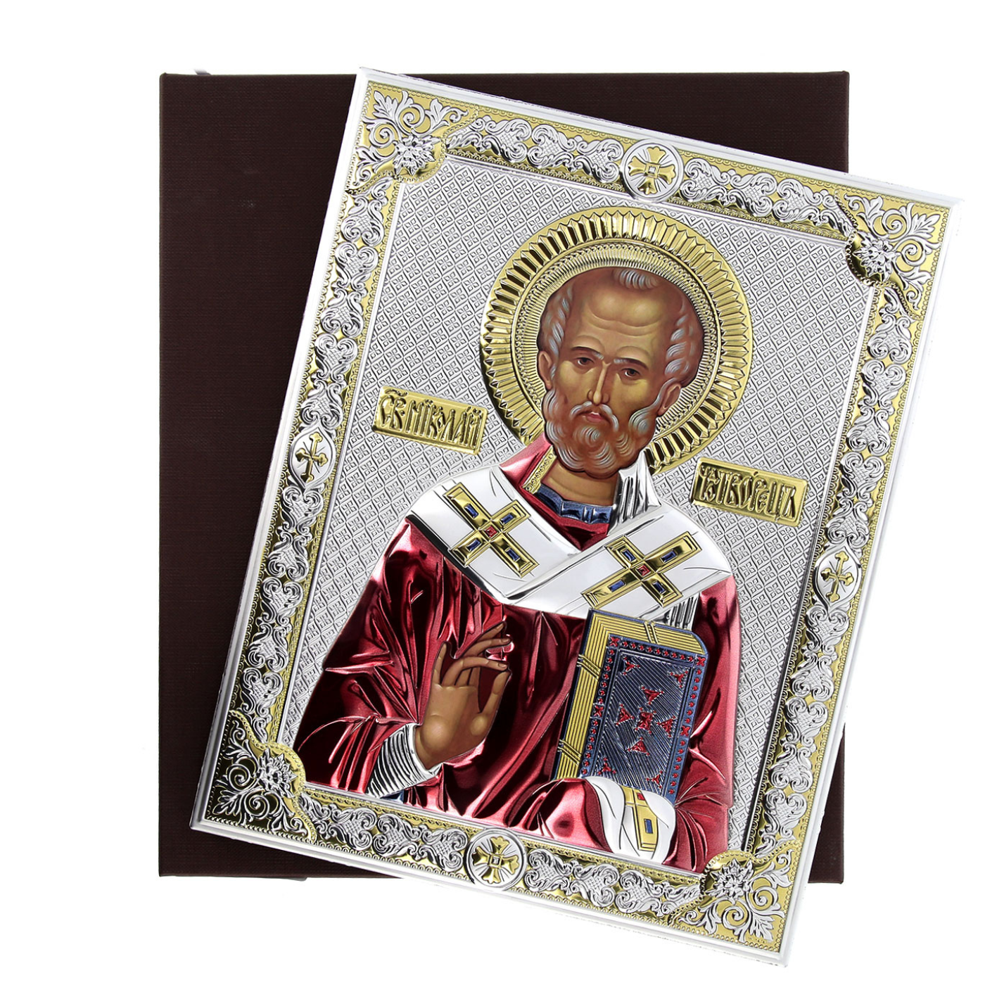 Icona San Nicola, in argento. Dimensioni 16x20 cm
