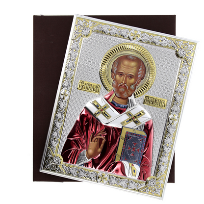 Icona San Nicola, in argento. Dimensioni 16x20 cm
