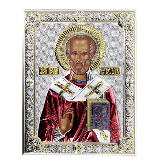 Icona San Nicola, in argento. Dimensioni 20x26 cm