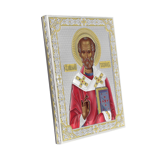 Icona San Nicola, in argento. Dimensioni 20x26 cm