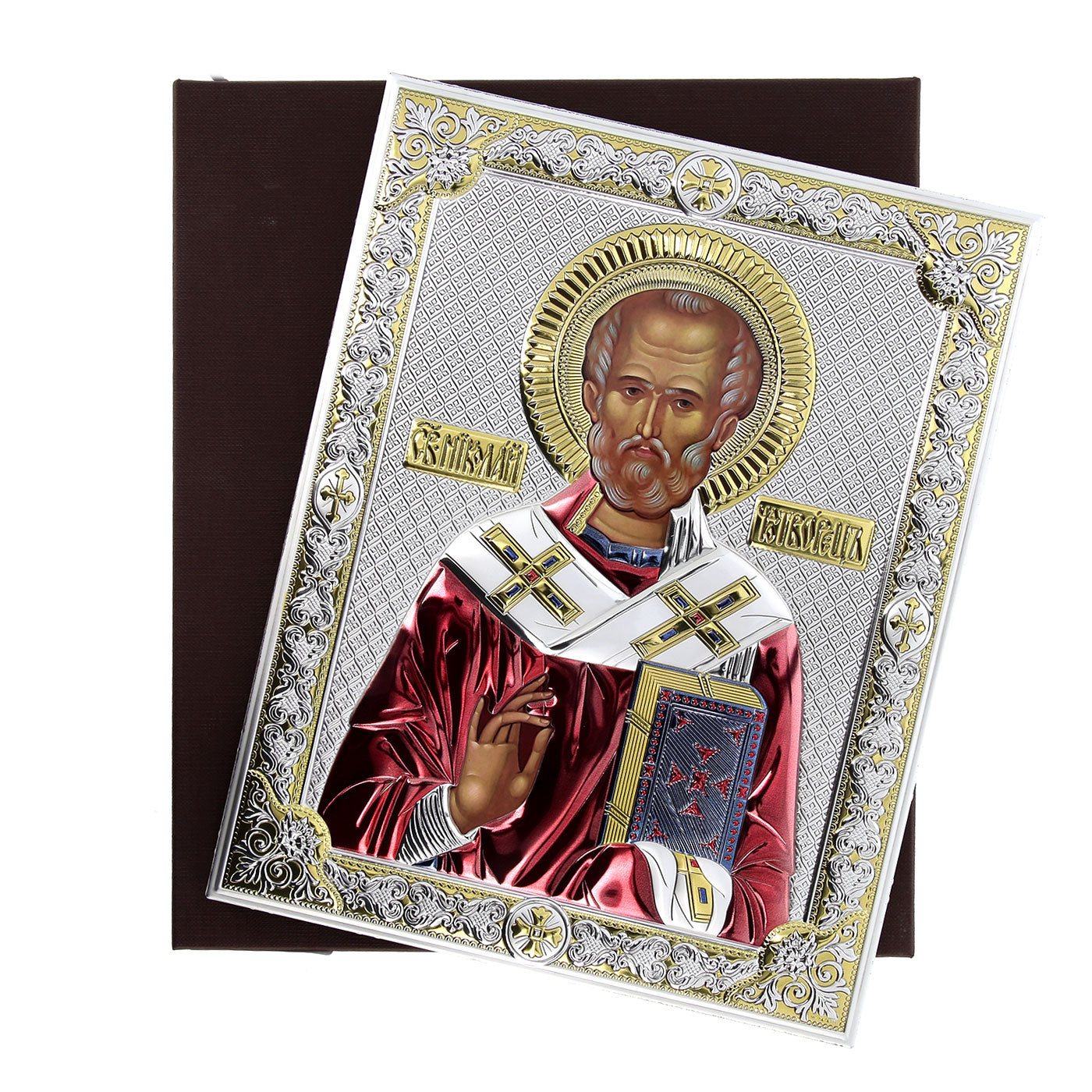 Icona San Nicola, in argento. Dimensioni 20x26 cm