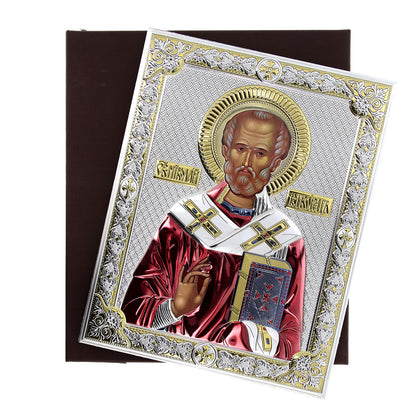 Icona San Nicola, in argento. Dimensioni 20x26 cm