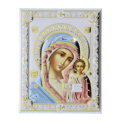 Icona Madre di Dio, in argento. Dimensioni 24x31 cm