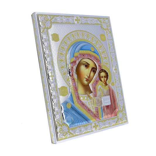 Icona Madre di Dio, in argento. Dimensioni 24x31 cm