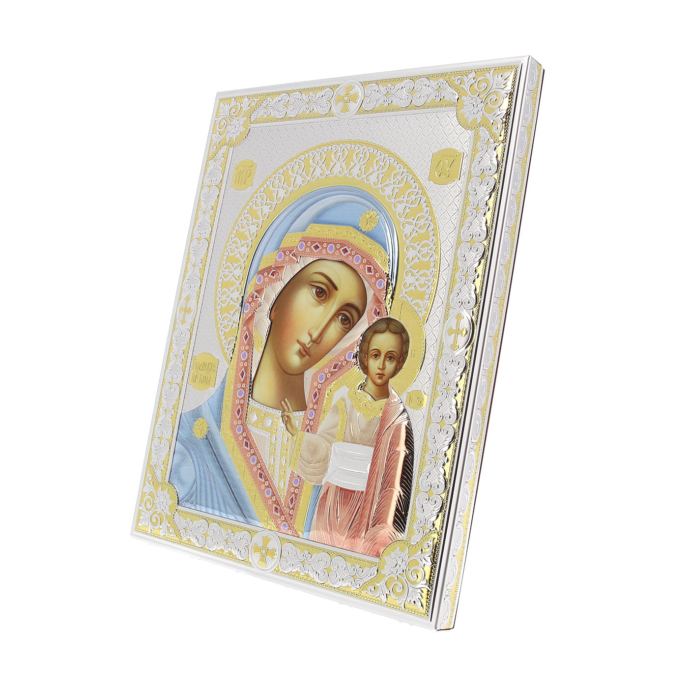 Icona Madre di Dio, in argento. Dimensioni 12x16 cm