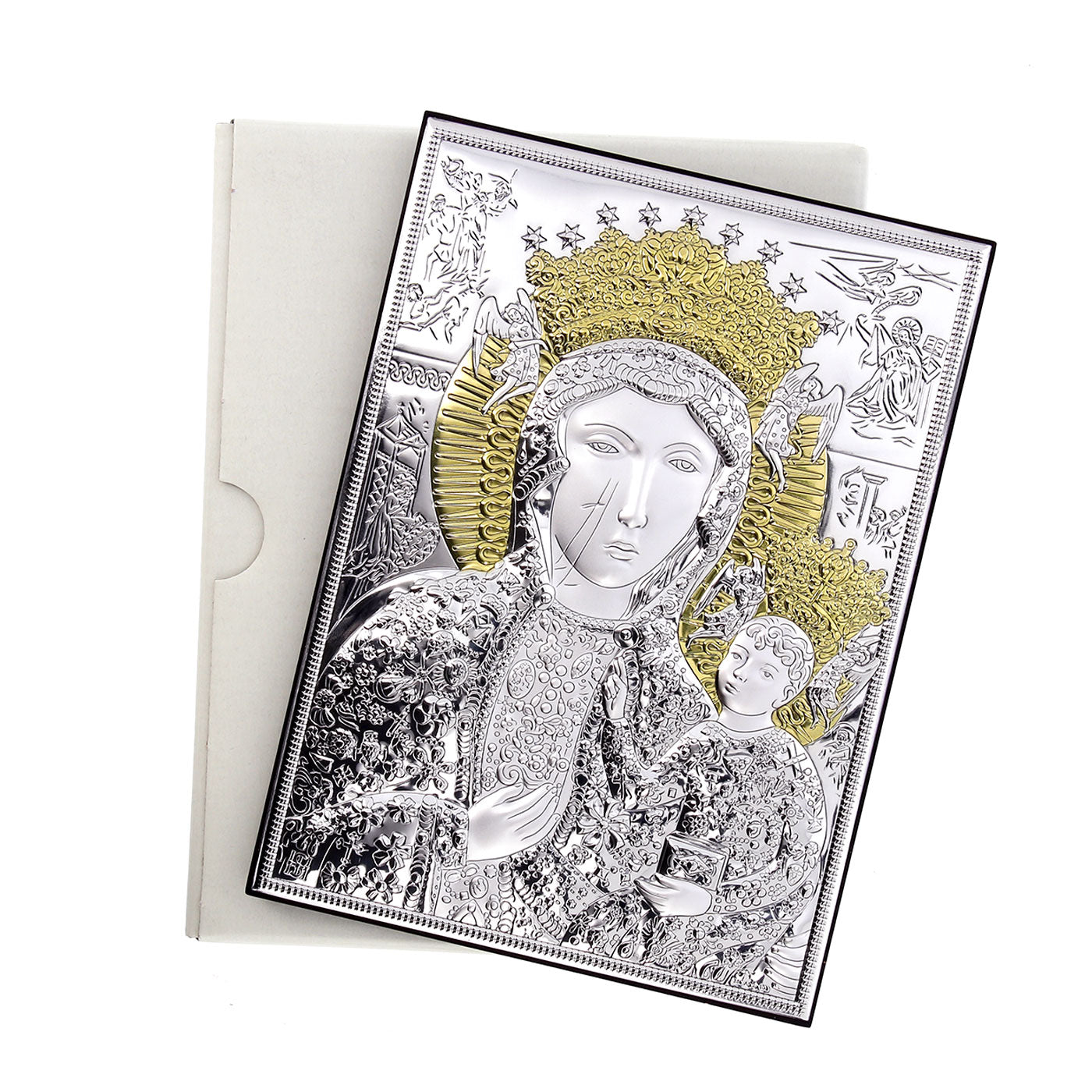 Icona Madonna di Czestochowa, in argento. Dimensioni 13x18 cm